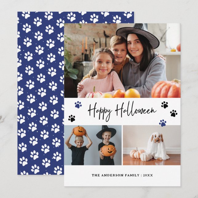Cartes Pour Fêtes Annuelles Photo pour animaux de compagnie bleu Halloween heu (Devant / Derrière)