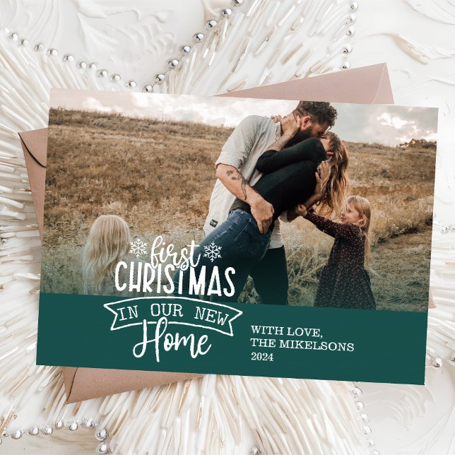 Cartes Pour Fêtes Annuelles Photo Premier Noël dans notre nouvelle maison (Créateur téléchargé)