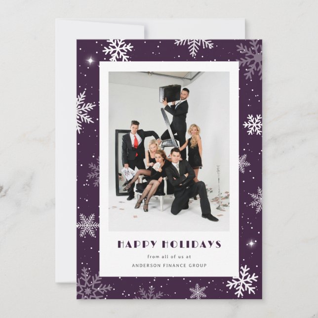 Cartes Pour Fêtes Annuelles Photo Purple Snowflake Entreprise moderne (Devant)