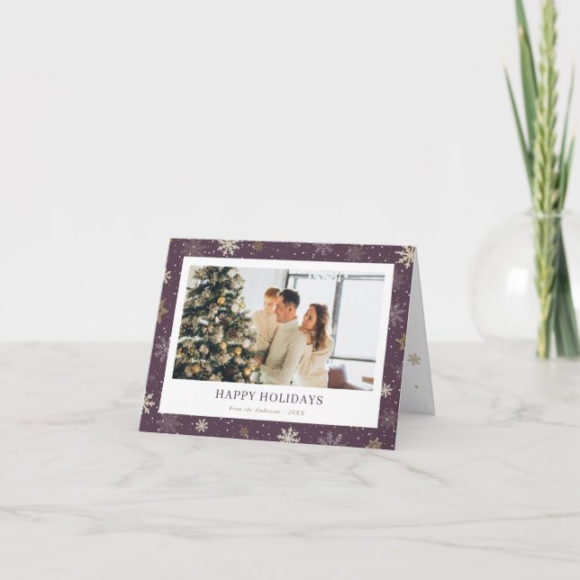 Cartes Pour Fêtes Annuelles Photo Purple Snowflakes Happy Holidays Foldays Car (Devant)