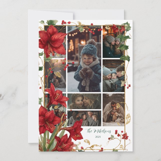 Cartes Pour Fêtes Annuelles Photo Red Amaryllis Noël rustique (Devant)