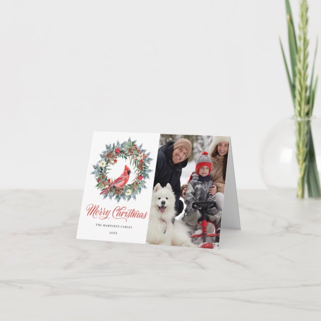 Cartes Pour Fêtes Annuelles PHOTO Red Cardinal Wreath Christmas (Devant)