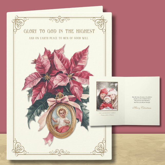 Cartes Pour Fêtes Annuelles Photo Religieux Jésus Poinsettia Écriture (Créateur téléchargé)