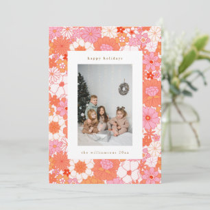 Cartes Pour Fêtes Annuelles Photo Rétro Boho Fleur Rose Orange Mignon