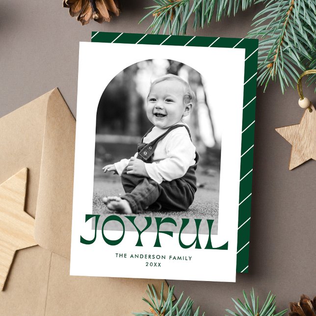 Cartes Pour Fêtes Annuelles Photo Retro Green Joyful Arch (Créateur téléchargé)