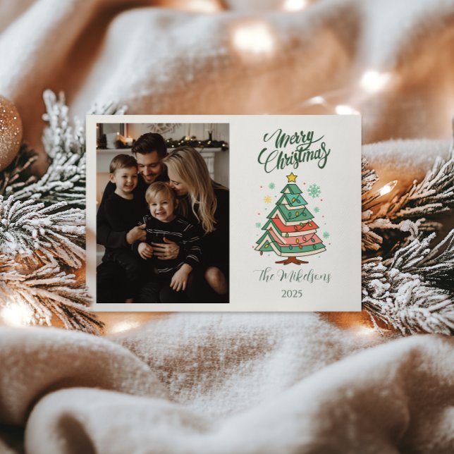 Cartes Pour Fêtes Annuelles Photo Retro Pastel Christmas Tree (Créateur téléchargé)