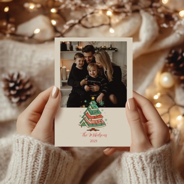 Cartes Pour Fêtes Annuelles Photo Retro Pastel Christmas Tree (Créateur téléchargé)