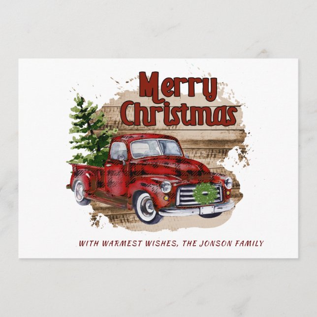 Cartes Pour Fêtes Annuelles Photo Retro Rustic Red Truck voeux de Noël (Devant)