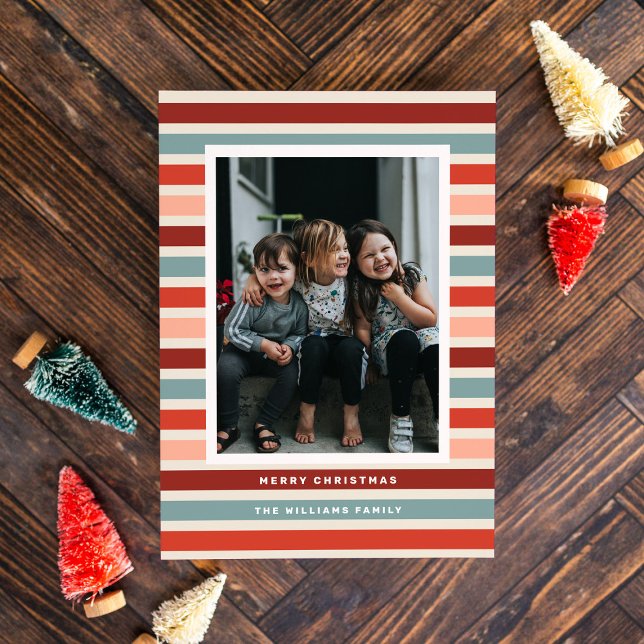 Cartes Pour Fêtes Annuelles Photo Retro Stripe Noël (Créateur téléchargé)