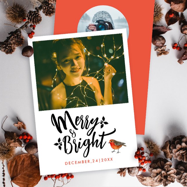 Cartes Pour Fêtes Annuelles Photo Robin De Noël Rouge Simple Joyeux Et Lumineu (Créateur téléchargé)