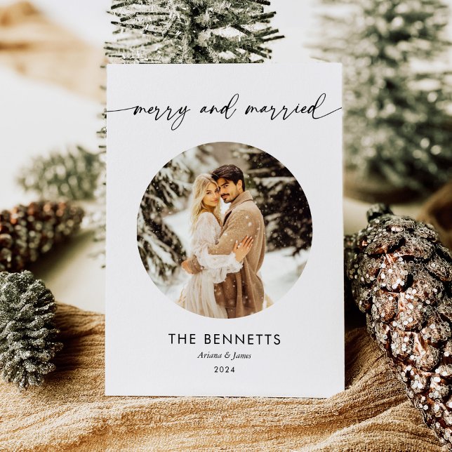 Cartes Pour Fêtes Annuelles Photo ronde Nouveaux mariés Joyeux et mariés Noël (Créateur téléchargé)