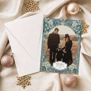 Cartes Pour Fêtes Annuelles Photo Rose de Noël Bleue Hiver