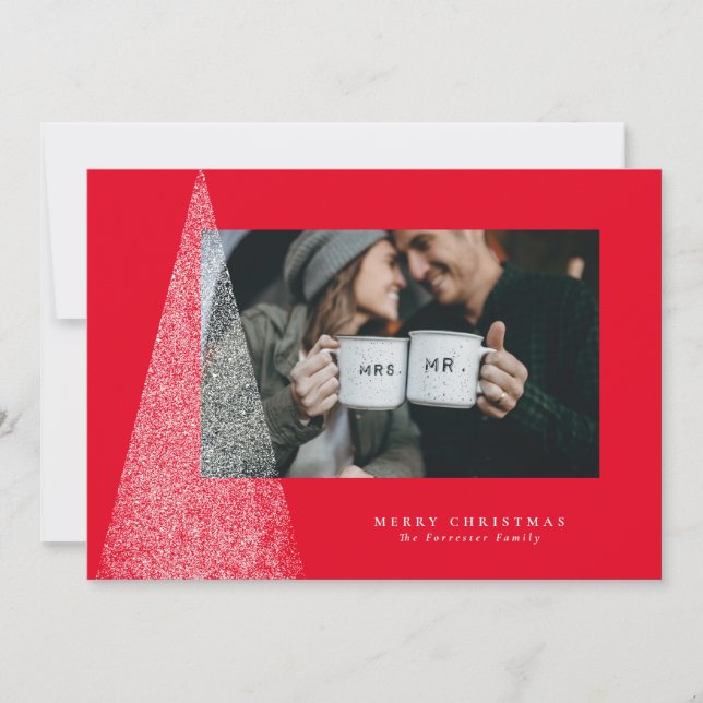 Cartes Pour Fêtes Annuelles Photo rouge du sapin de Noël moderne (Devant)