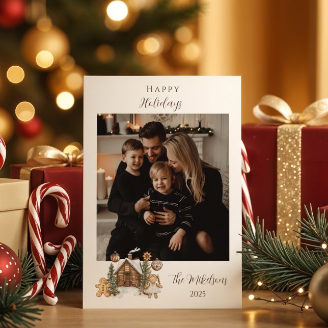 Cartes Pour Fêtes Annuelles Photo Rustic Gingerbread Cabin Christmas (Créateur téléchargé)