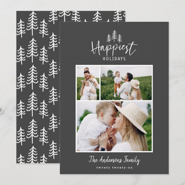 Cartes Pour Fêtes Annuelles Photo rustique de Noël minimaliste moderne (Devant / Derrière)