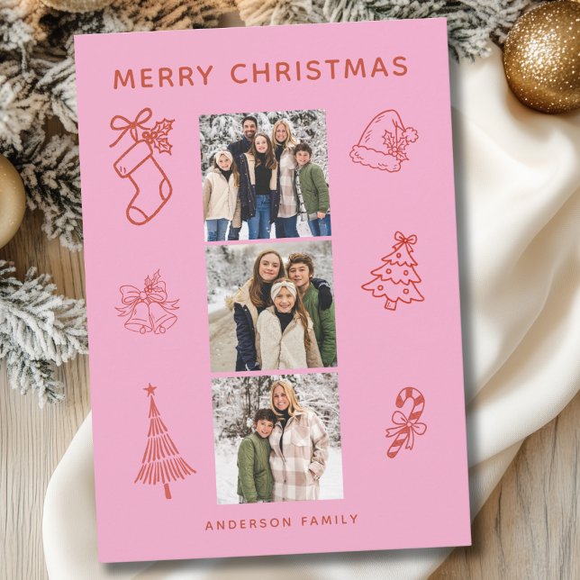Cartes Pour Fêtes Annuelles Photo Scribble Christmas Flat Holiday Card (Créateur téléchargé)