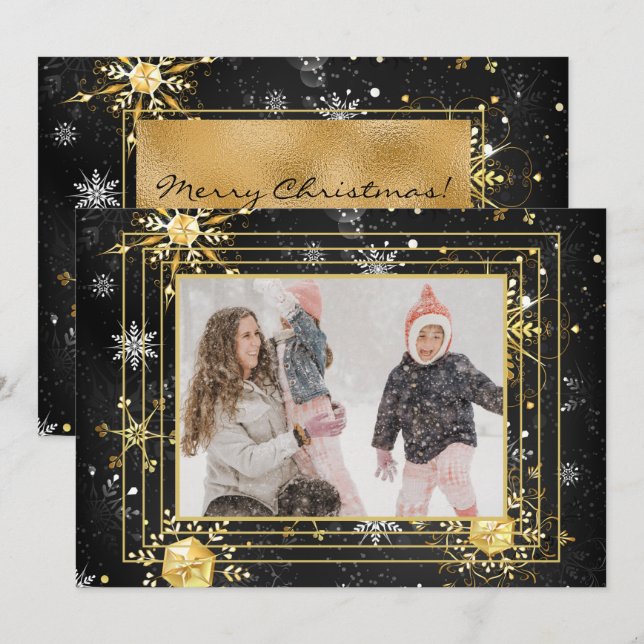 Cartes Pour Fêtes Annuelles Photo Snowflakes Modern Holiday Card (Devant / Derrière)
