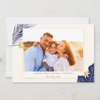 Cartes Pour Fêtes Annuelles Photo Tropical Navy Blue and Gold Greenery