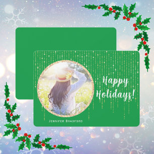 Cartes Pour Fêtes Annuelles Photo unique Vert Joyeux Joyeux Vacances d'or Part