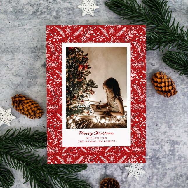 Cartes Pour Fêtes Annuelles Photo Verdure de Noël (en rouge) (Créateur téléchargé)