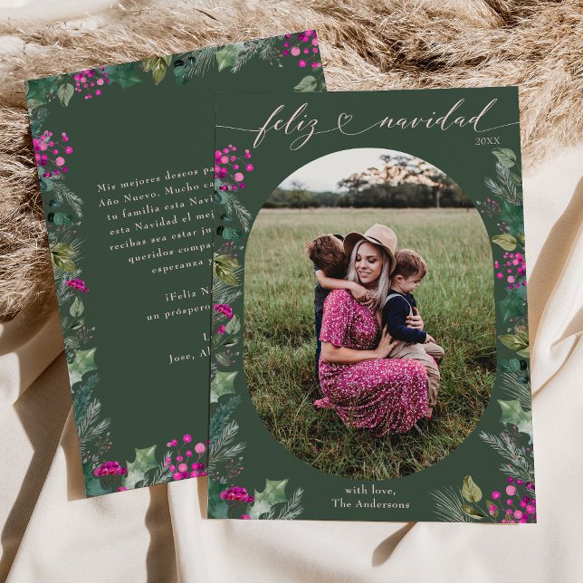 Cartes Pour Fêtes Annuelles Photo Vert Cute Feliz Navidad (Créateur téléchargé)