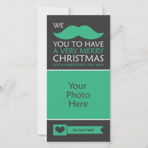 Cartes Pour Fêtes Annuelles Photo verte drôle de Noël de moustache