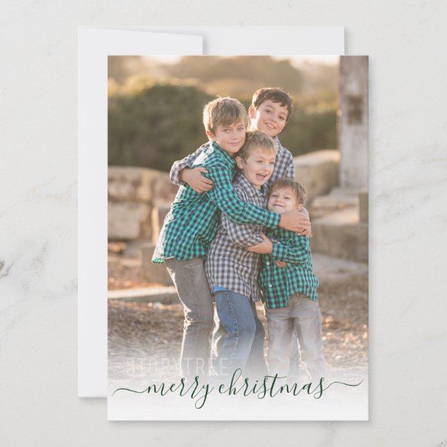Cartes Pour Fêtes Annuelles Photo verte élégante simple de manuscrit de Joyeux (Devant)