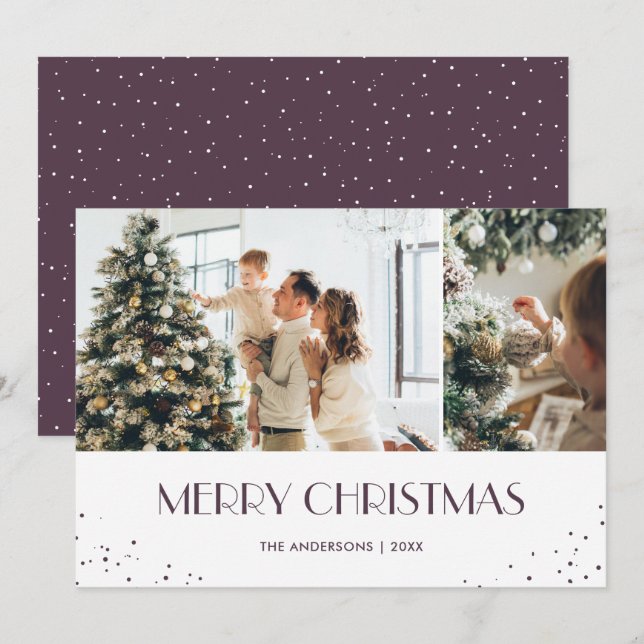 Cartes Pour Fêtes Annuelles Photo violette moderne Joyeux Noël (Devant / Derrière)
