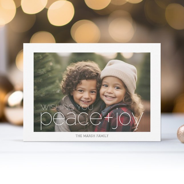 Cartes Pour Fêtes Annuelles Photo White Border - Tribal Motif Peace Joy (Rustic Modern Christmas Card with Type Overlay, Abstract Background - Print and Download Options)