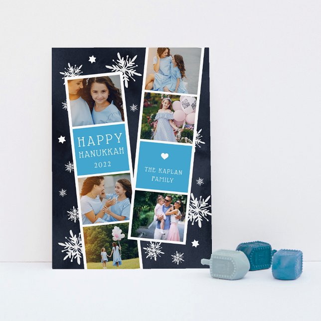 Cartes Pour Fêtes Annuelles Photobooth Snowy Hanoukka Photo Collage (Créateur téléchargé)
