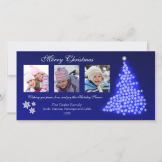 Cartes Pour Fêtes Annuelles Photocarte de l'arbre du flocon de neige (saphir)