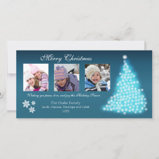 Cartes Pour Fêtes Annuelles Photocarte de l'arbre du flocon de neige (turquois