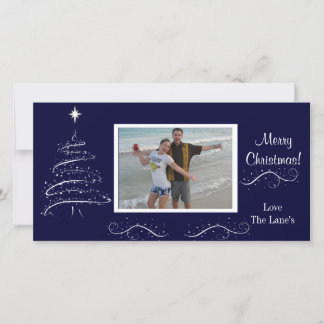 Cartes Pour Fêtes Annuelles Photographie de Noël bleu et blanc de la Marine