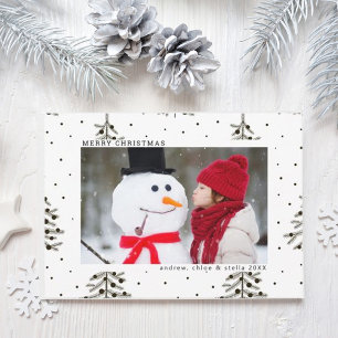 Cartes Pour Fêtes Annuelles Photographie de Noël de l'arbre à pin noir et blan