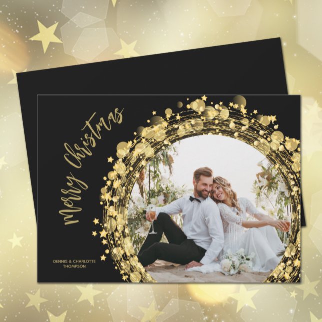 Cartes Pour Fêtes Annuelles Photographie de Noël en or et noir (Créateur téléchargé)
