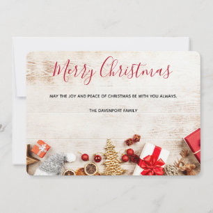 Cartes Pour Fêtes Annuelles Photographie en bois rustique avec objets de Noël