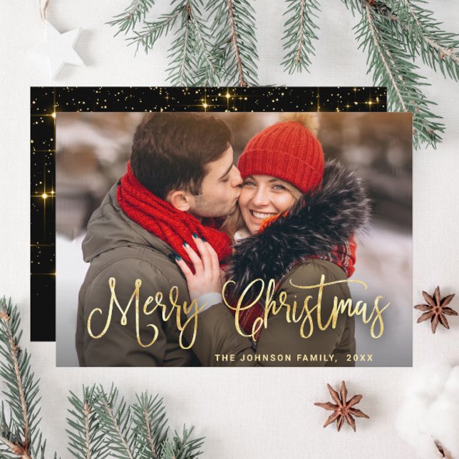 Cartes Pour Fêtes Annuelles Photographie moderne de Noël doré (Créateur téléchargé)