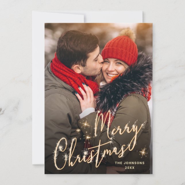 Cartes Pour Fêtes Annuelles Photographie moderne de Noël doré Code QR (Devant)