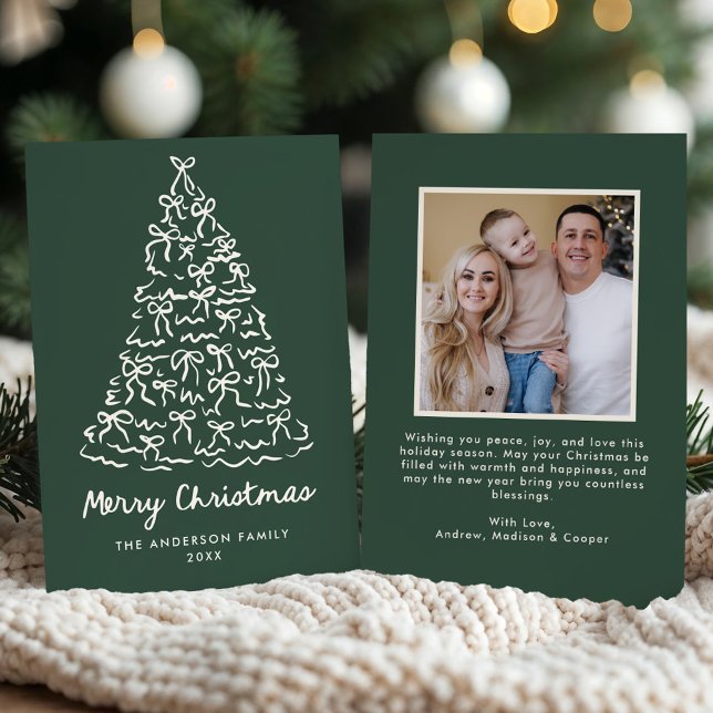 Cartes Pour Fêtes Annuelles Photographie verte de l'arbre de Noël Whimsical Bo (Créateur téléchargé)