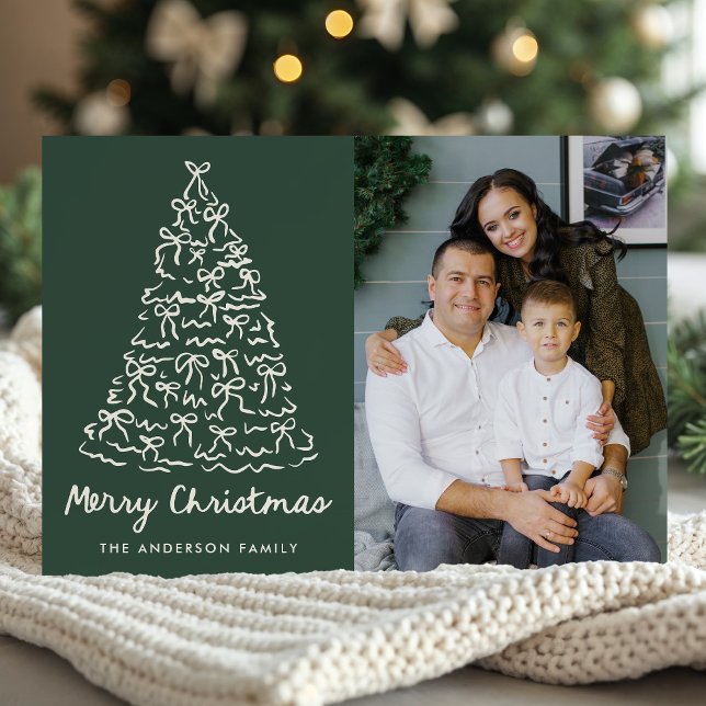 Cartes Pour Fêtes Annuelles Photographie verte de l'arbre de Noël Whimsical Bo (Créateur téléchargé)