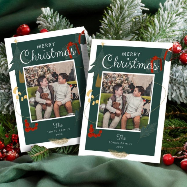Cartes Pour Fêtes Annuelles Photos Christmas Family Magic Green Red Holiday (Photos Christmas Family Magic Green Red Holiday Modern holiday greeting card )