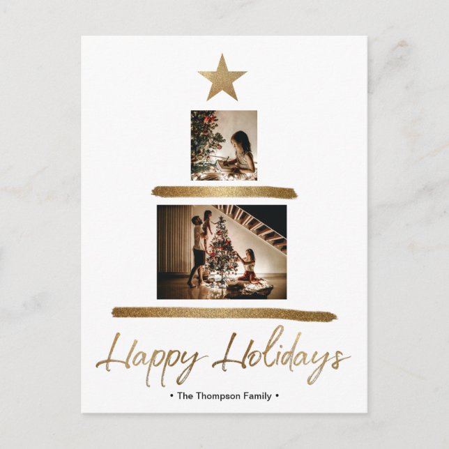 Cartes Pour Fêtes Annuelles Photos de famille de Noël Gold Star (Devant)