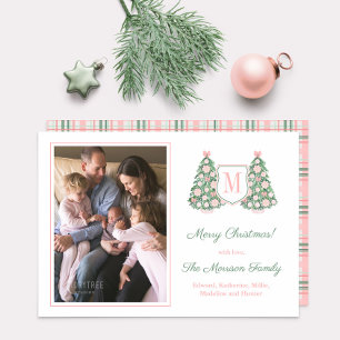 Cartes Pour Fêtes Annuelles Photos de Noël Maximale Rose Vert Monogramme