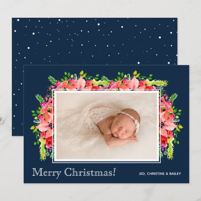 Cartes Pour Fêtes Annuelles Photos de Noël Poinsettias Annonces de naissance (Devant / Derrière)