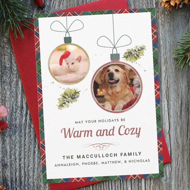 Cartes Pour Fêtes Annuelles Photos pour animaux de compagnie Plaid Tartan Chri (Pet Photos Plaid Tartan Christmas Holiday Card)