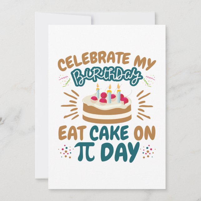 Cartes Pour Fêtes Annuelles Pi Day Anniversaire Funny Manger Gâteau (Devant)