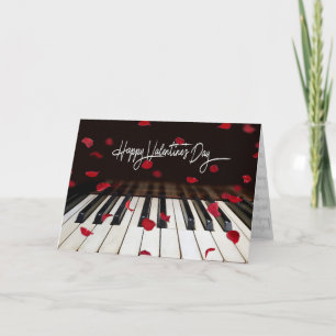Cartes Pour Fêtes Annuelles Piano de Saint Valentin et pétales Roses