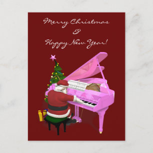 Cartes Pour Fêtes Annuelles Piano rose de Santa Claus