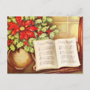 Cartes Pour Fêtes Annuelles Piano vintage, Nuit Silencieuse Pointsettia Noël