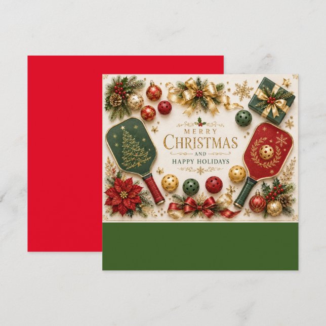 Cartes Pour Fêtes Annuelles Pickleball avec cadre de Noël (Devant / Derrière)
